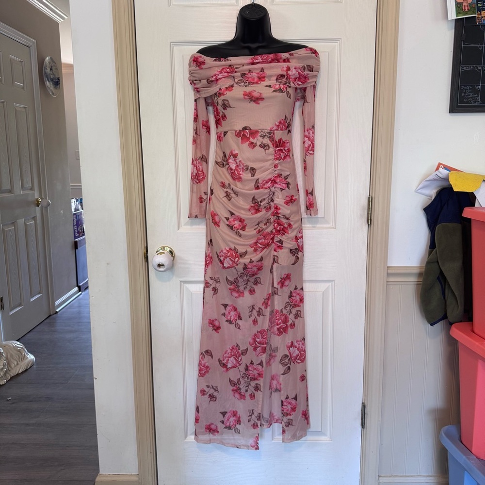 SHEIN Pink Floral Long Sleeve Dress